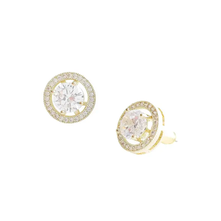 Wht Gold Plated 11mm Round Cz Halo Stud Earrings
