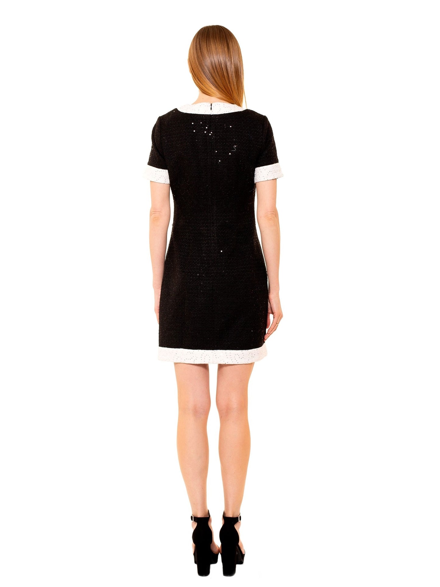 White/Black Sequin Tweed Shift Dress