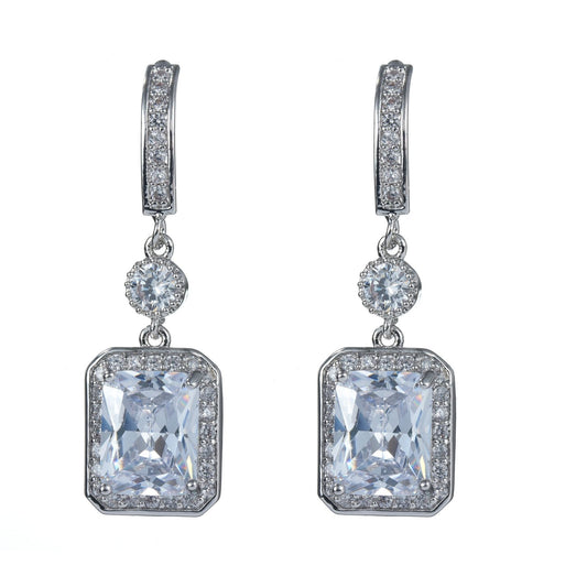Cubic Zirconia Rectangle Drop Earring