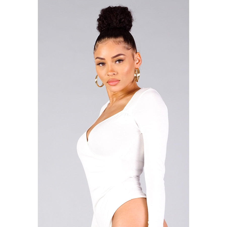 White Long Sleeve Sweetheart Neck Bodysuit