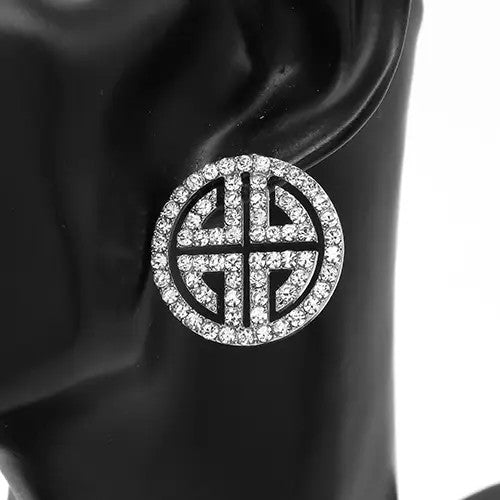 Rhinestone Round Ancient Greek Key Earrings