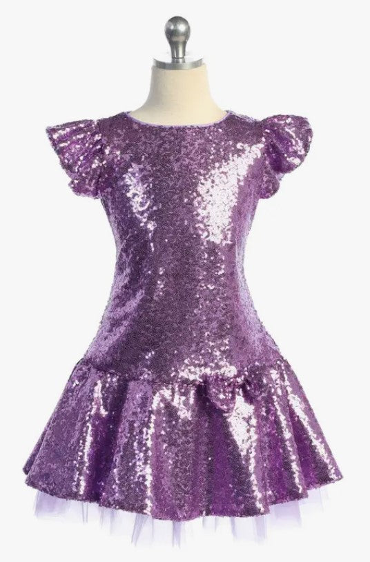 Girls' Sequin Ruffle Sleeve Tutu Dress