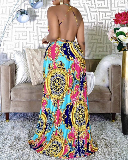 Halter Sleeveless Printed Summer Maxi