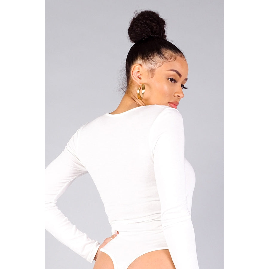 White Long Sleeve Sweetheart Neck Bodysuit