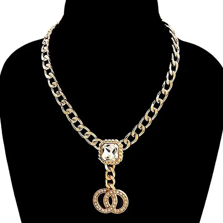 Double O Circle Pendant Chain Necklace