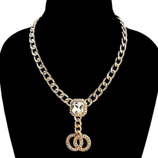 Double O Circle Pendant Chain Necklace Gold