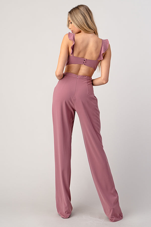 Blush Ruffle Cut-Out Jumpsuit
