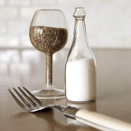 Salt and Pepper Shakers Wine Glass and Bottle