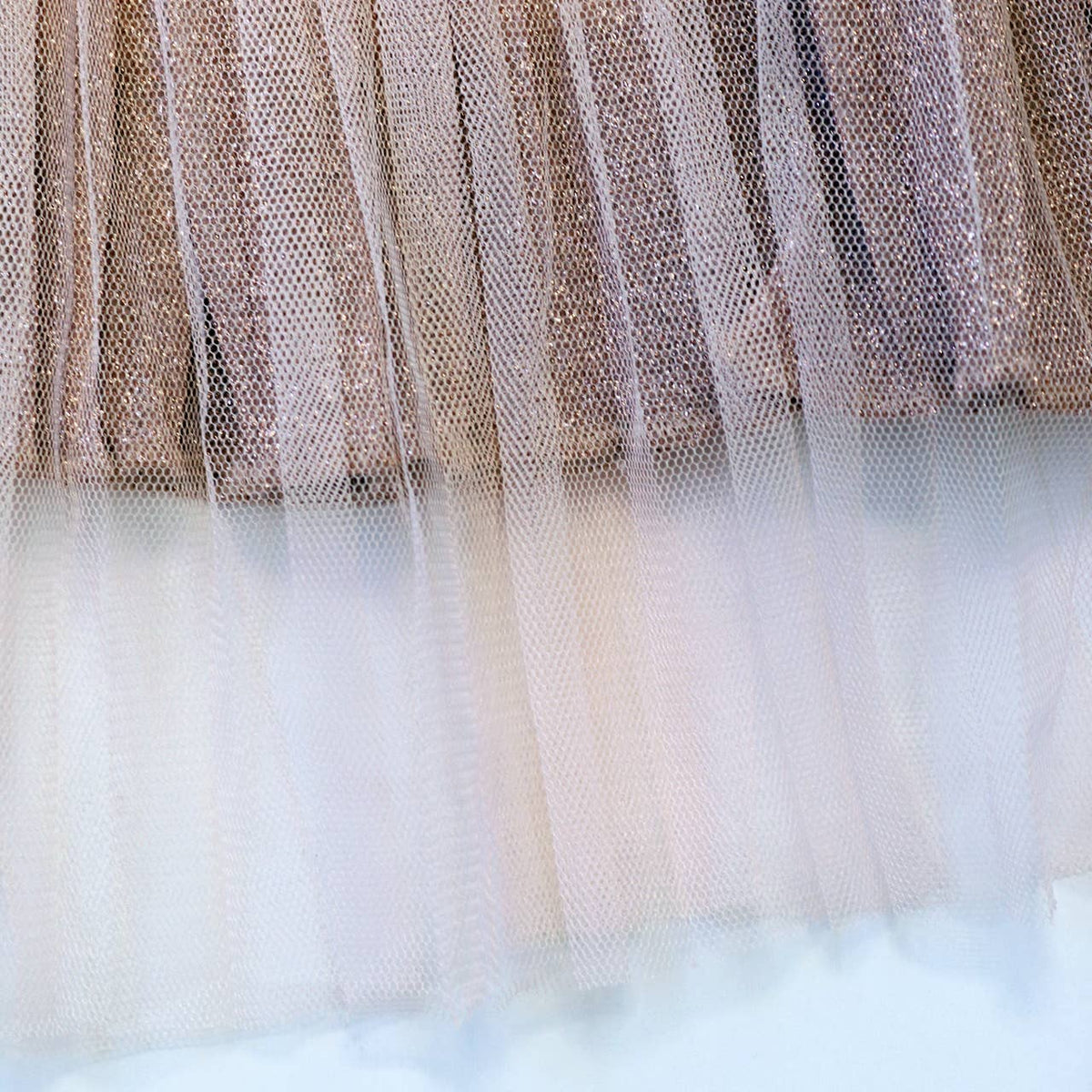 Girls' Glitter Lurex Pleated Tulle Skirt - Blush Pink & Gold