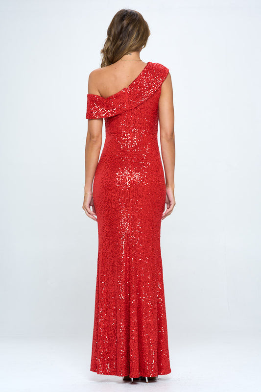 Asymmetric Off Shoulder Gown