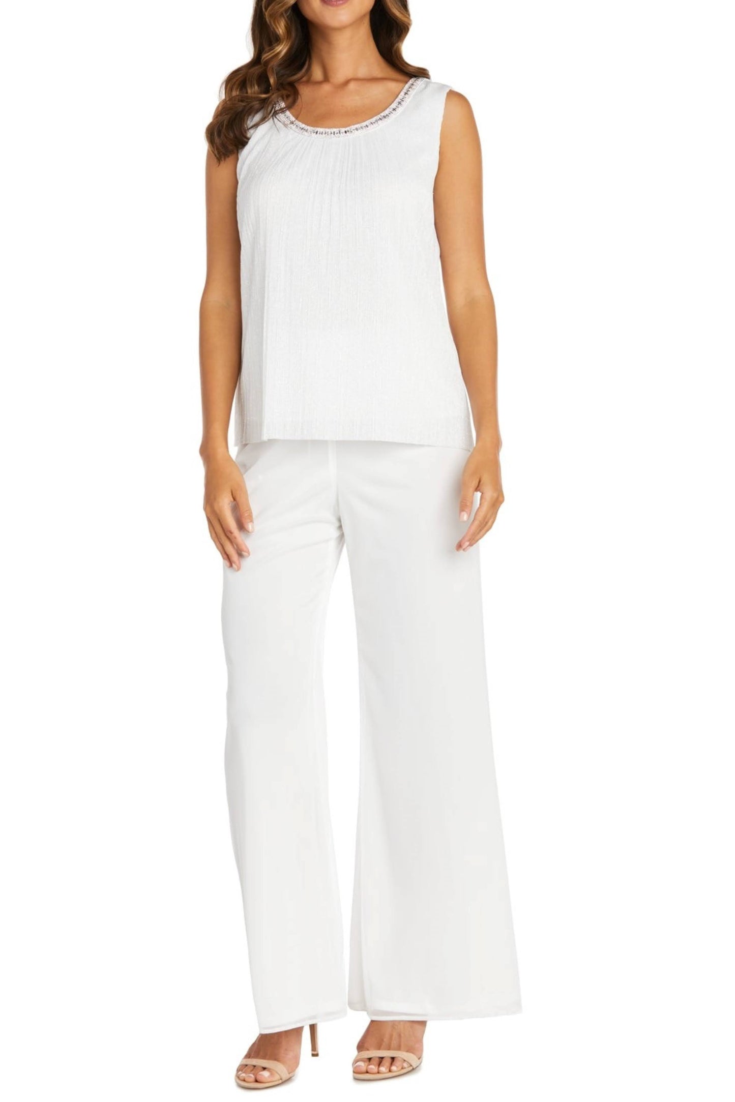 3-Piece Shimmer Rhinestone Pants Set Ivory