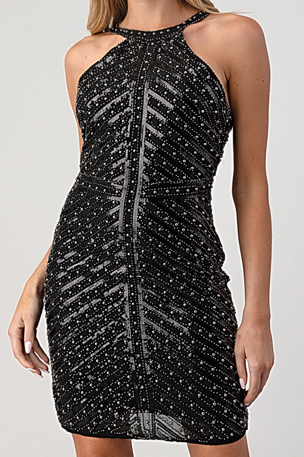 Beaded Bodycon Mini Dress