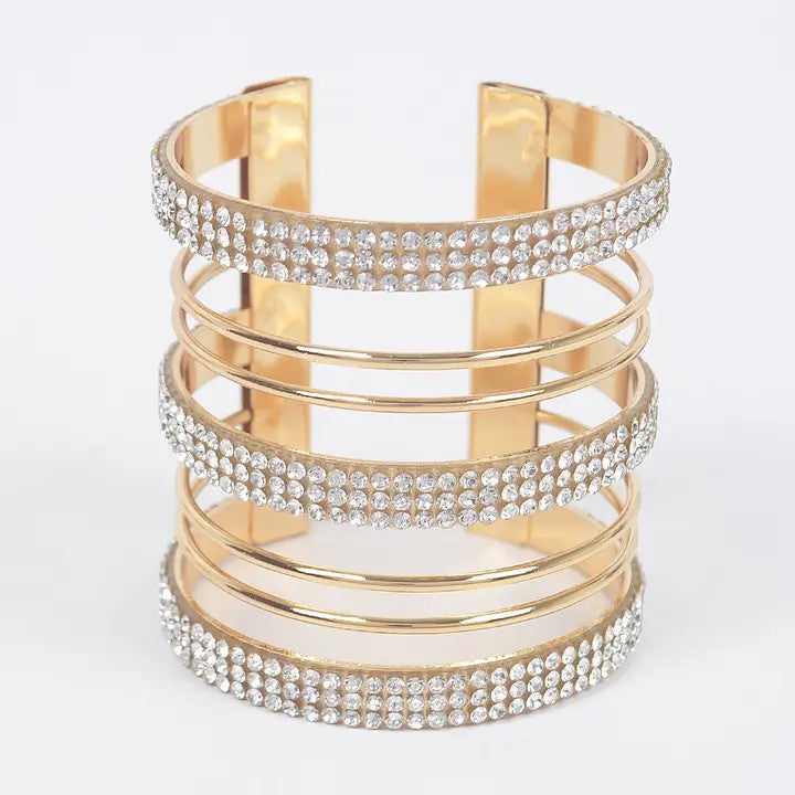 Triple Rhinestone Metal Cuff