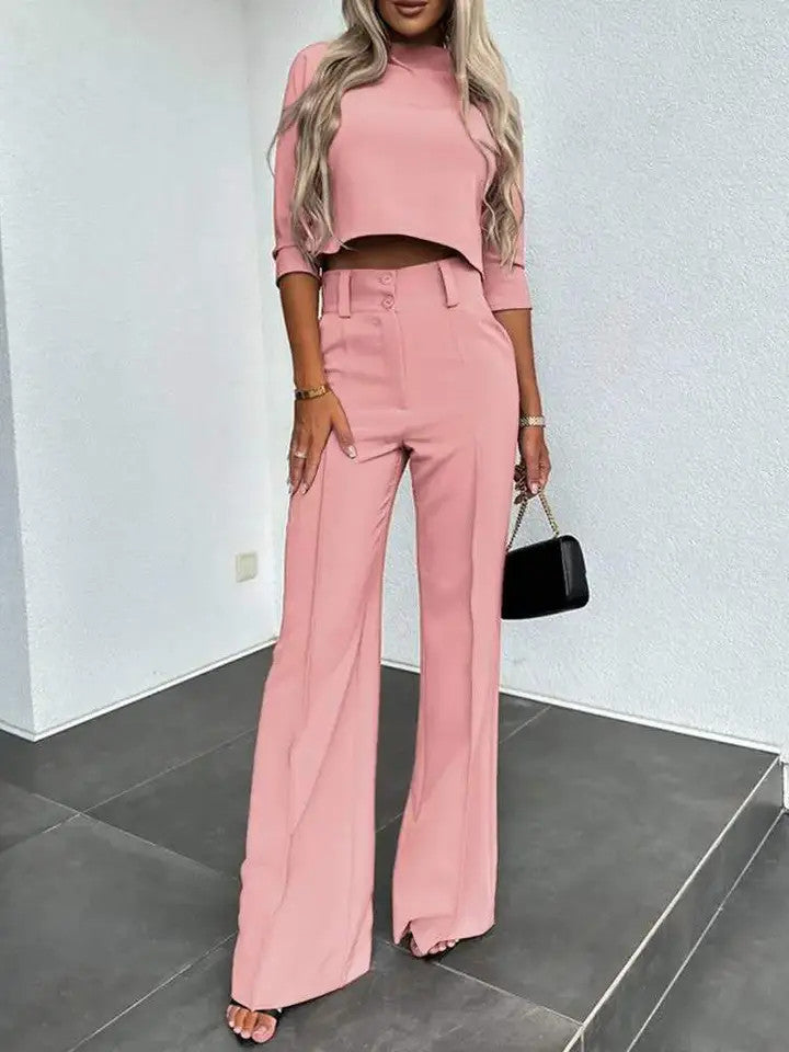 Mock Neck Crop Top & Pant Set