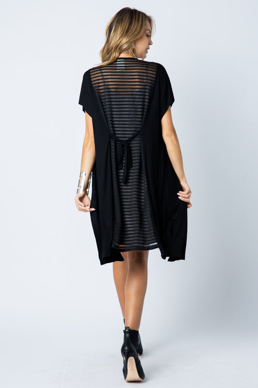 Stone/Striped Mesh (Blk) Long Cardi