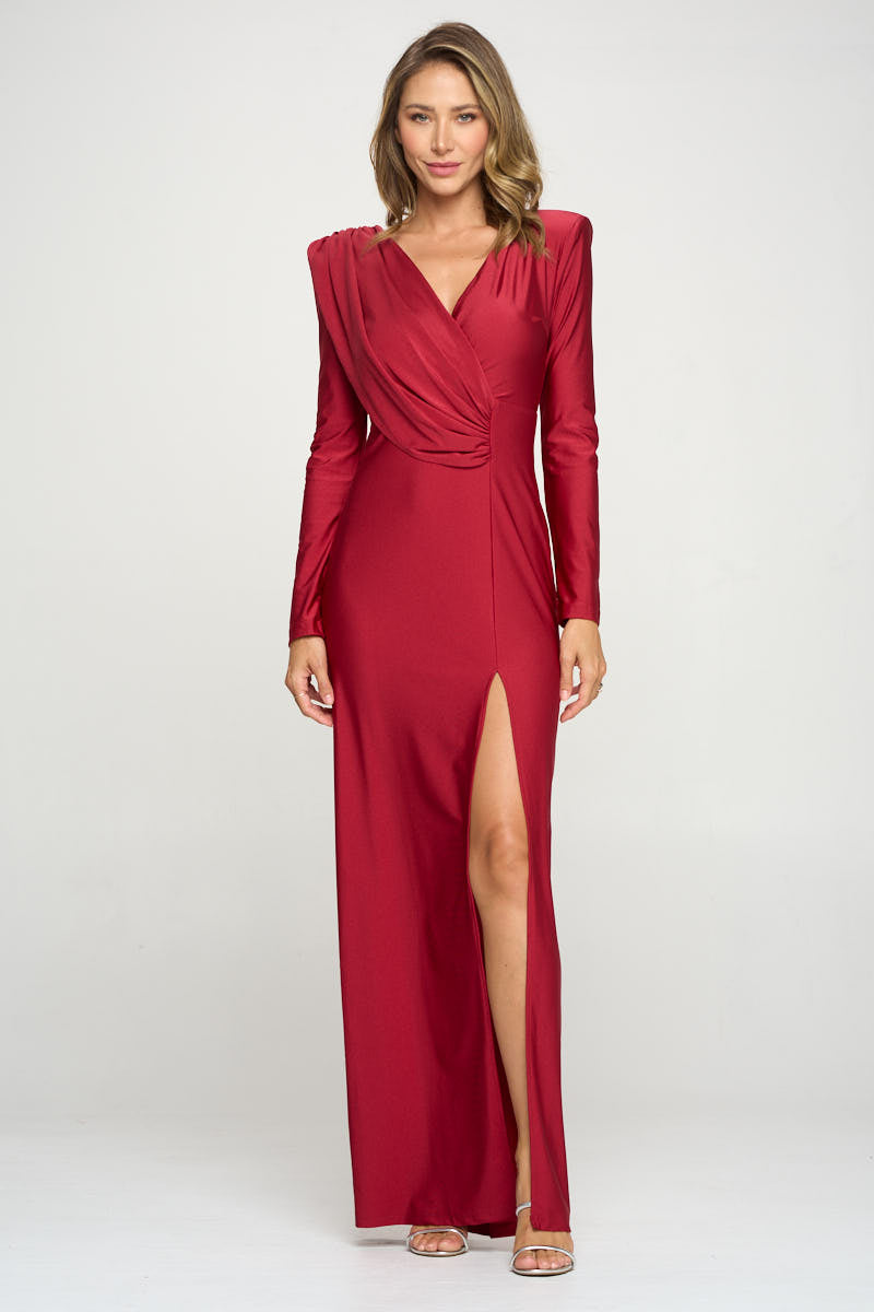 Long Sleeve Strong Shoulder Drape Gown | Modern Formal Dress Pinktini Fashion Long Sleeve Strong Shoulder Drape Gown | Modern Formal Dress Pinktini Fashion