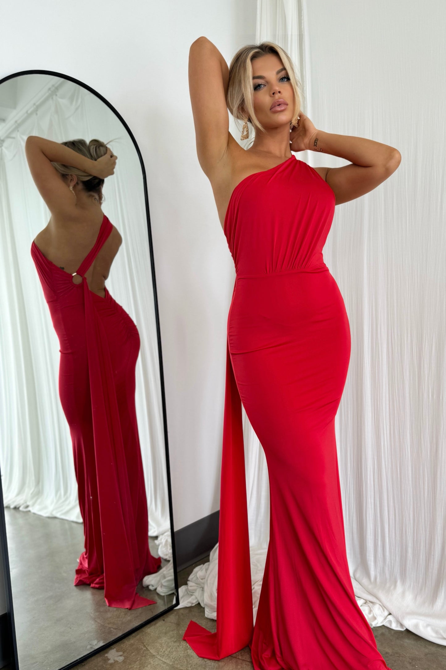 Open Back One Shoulder Multi Way Gown Red
