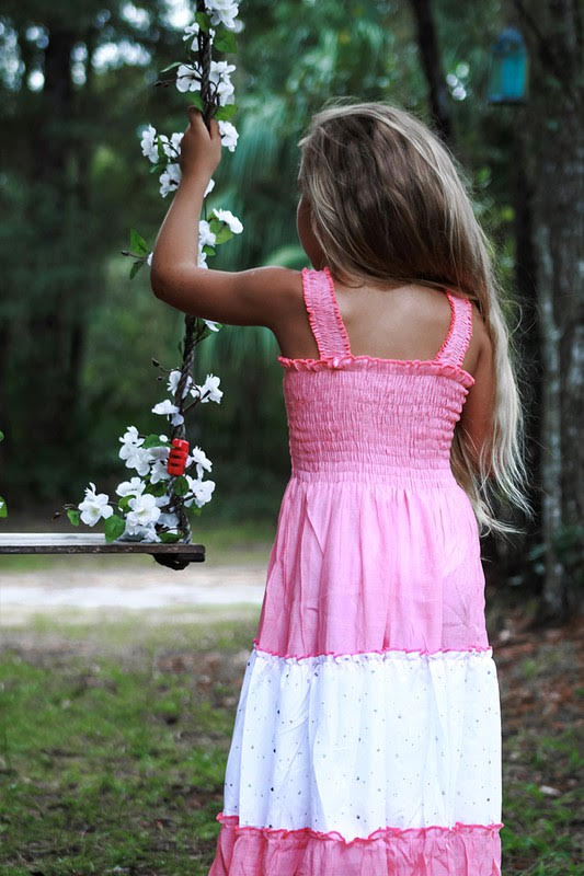 Girls' Colorblock Sparkle Summer Maxi Dress - Pink/White