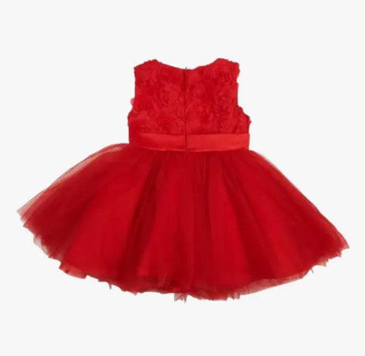 Red Floral Applique Tulle Dress