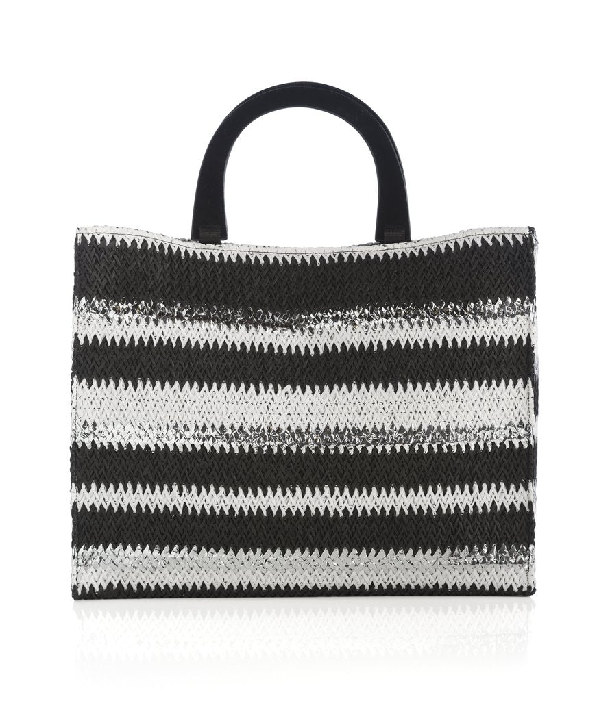 Metallic Straw Tote Blk