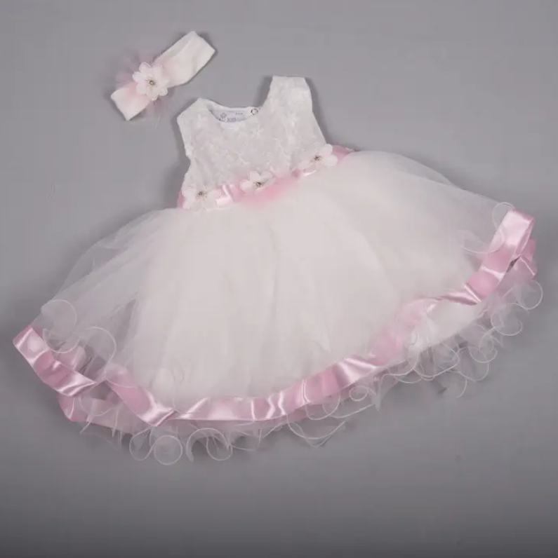 Infant Special Occasion Flower Satin Dress with Headband