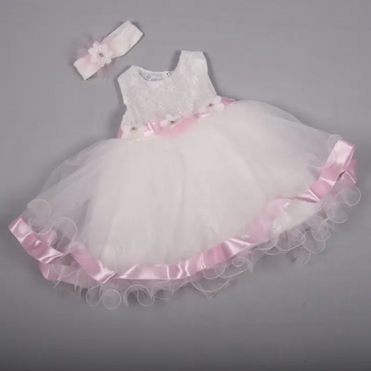 Infant Special Occasion Flower Satin Dress with Headband