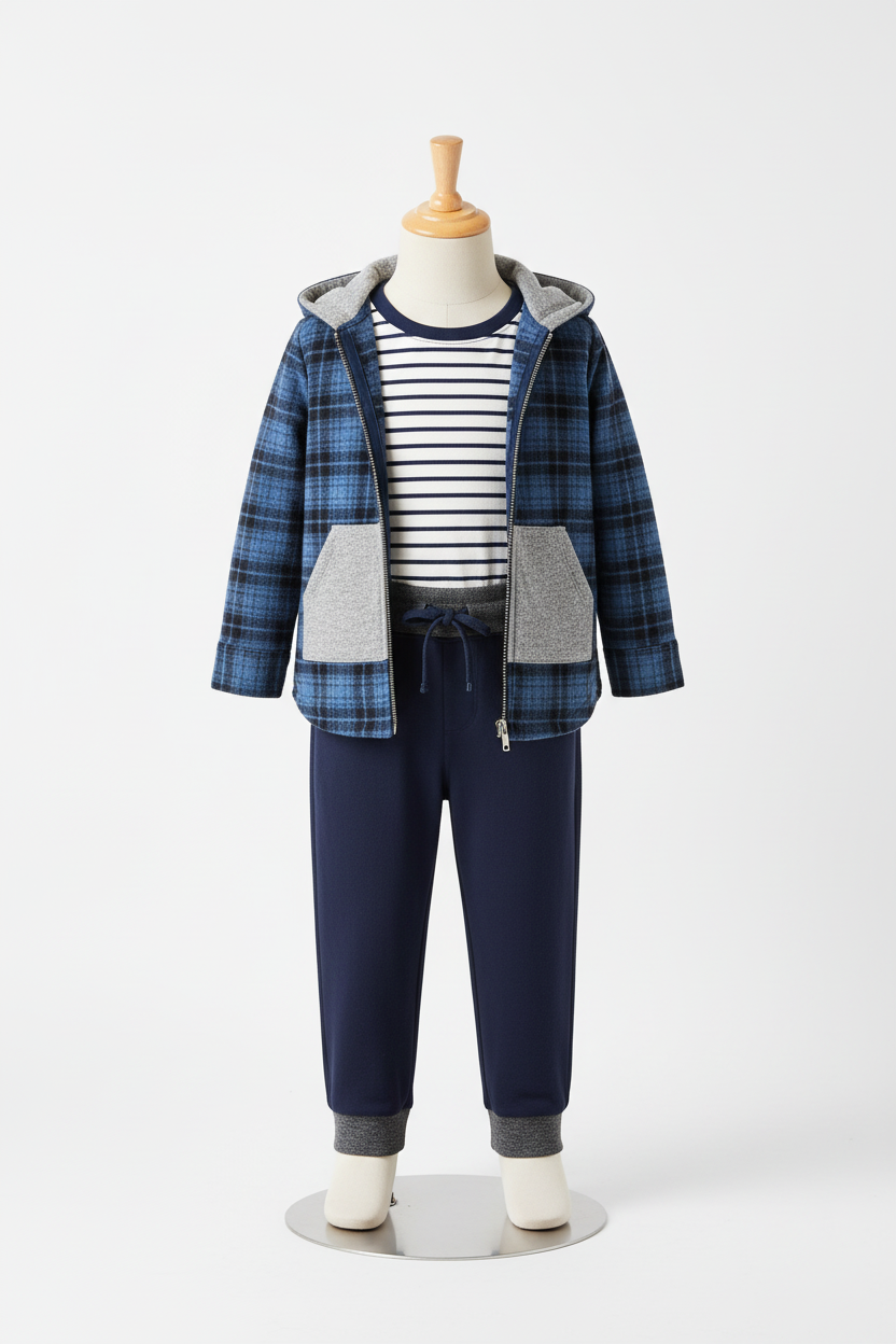 Professional studio image of boys outfit on dress form