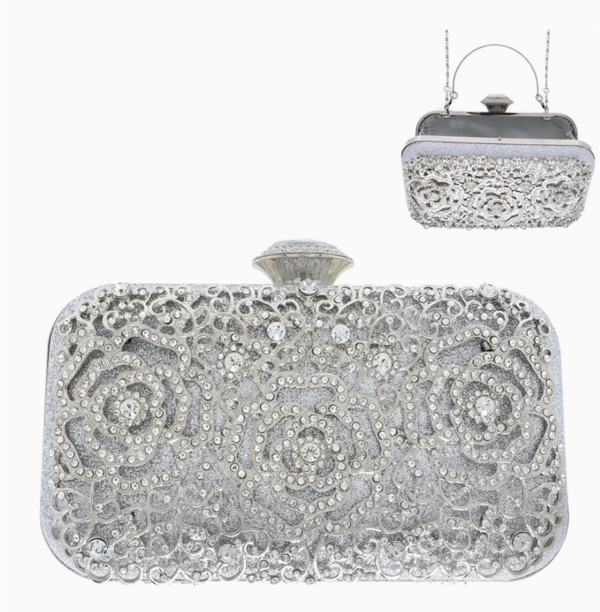 Rhinestone Encrusted Floral Cutout Clutch