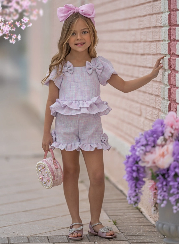 Girls' Pastel Tweed Short Set