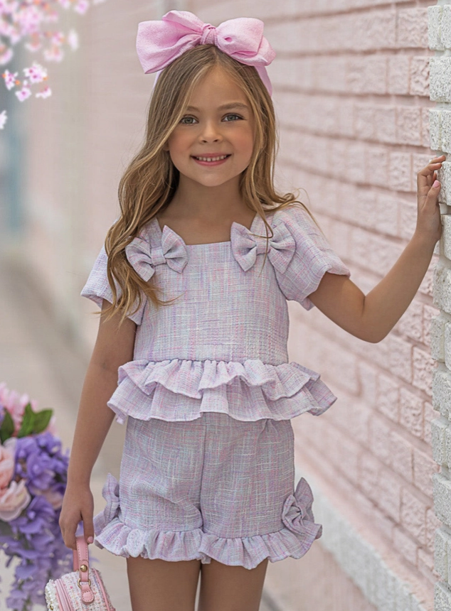 Girls' Pastel Tweed Short Set
