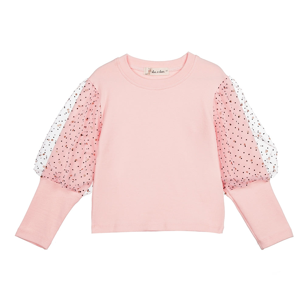 Girls Mesh Dot Statement Sleeve Top