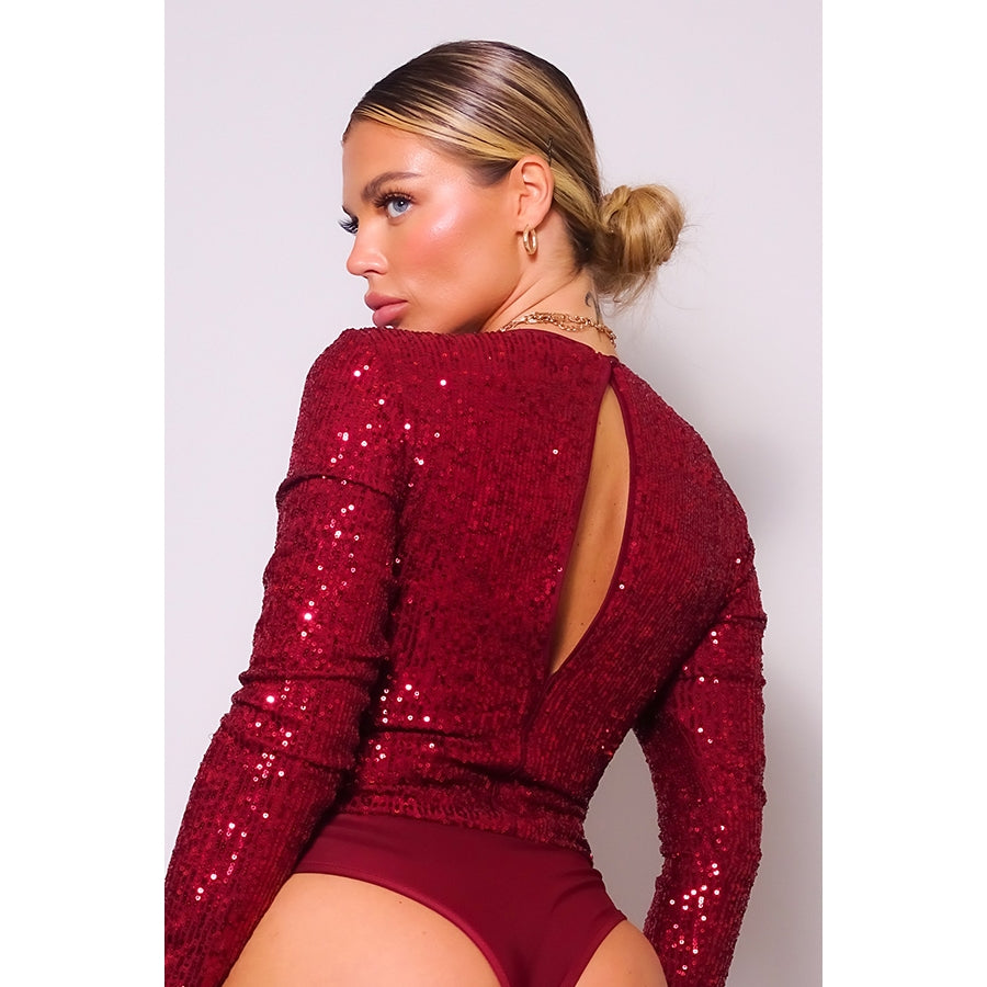 LS Sequin Bodysuit Wine
