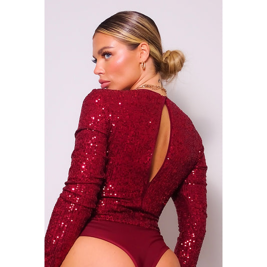 LS Sequin Bodysuit Wine
