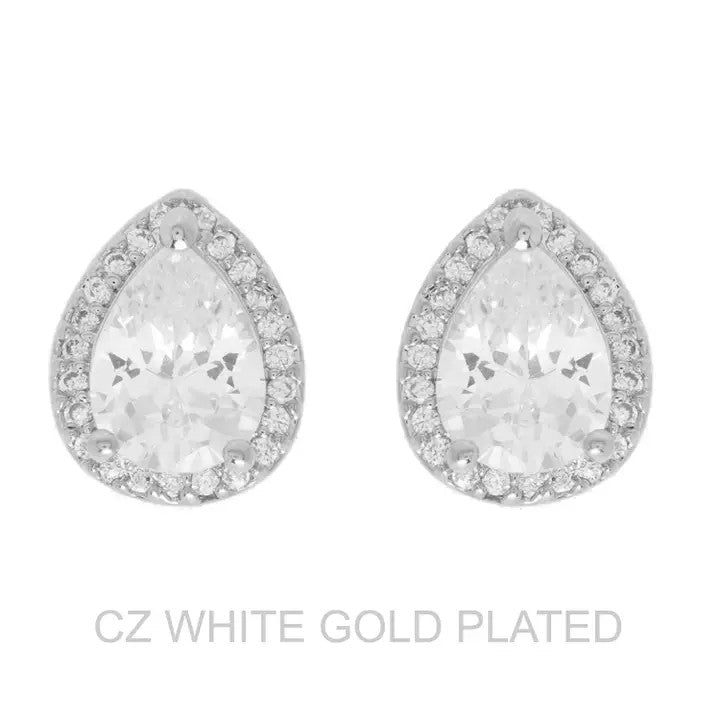 Gold Plated CZ Teardrop Halo Studs