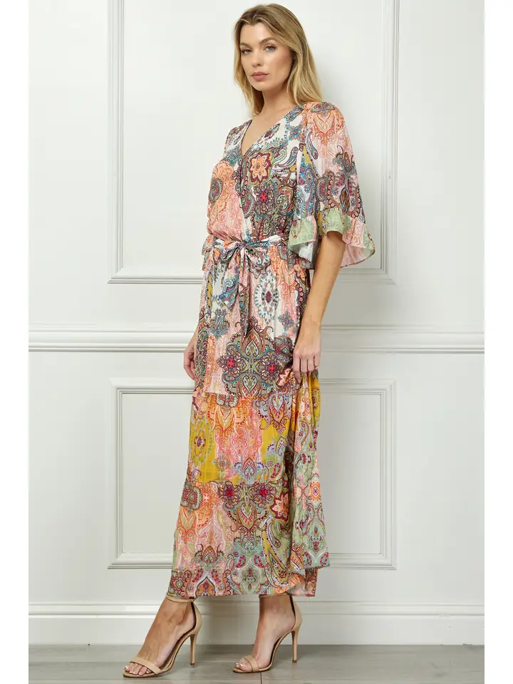 Romantic Print Ruffle Sleeve Maxi