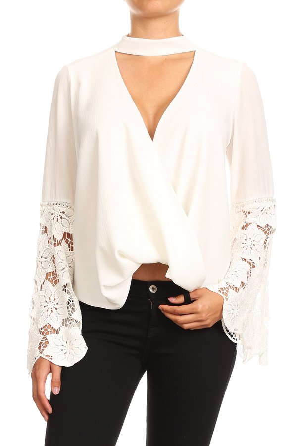 Crossover Top w/Crochet Slv