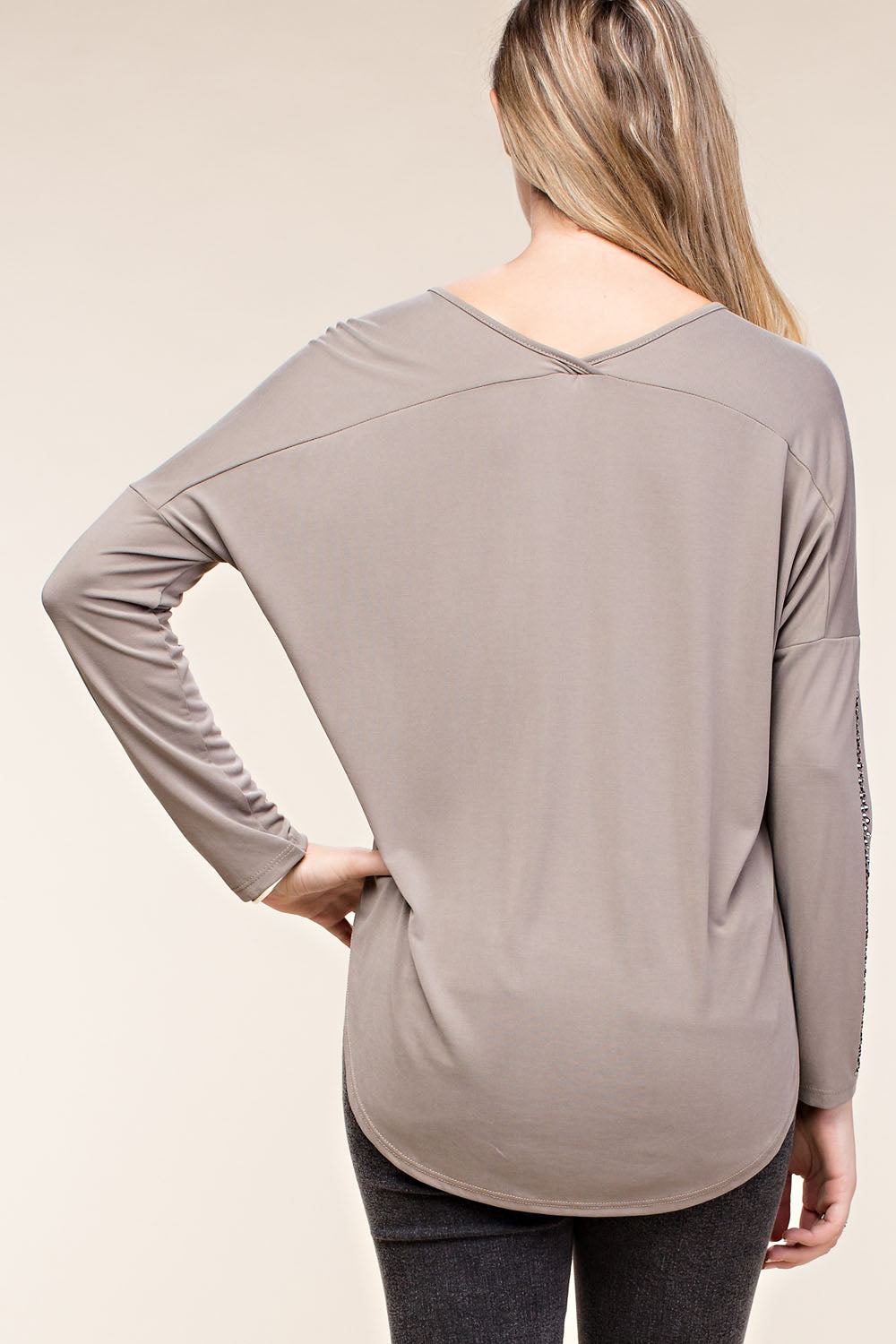 Glam Arm Embellished Blouse - Taupe