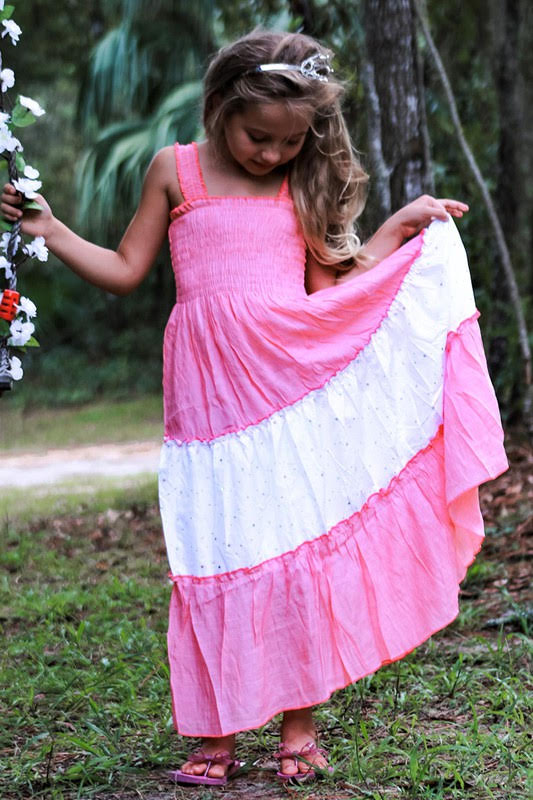 Girls' Colorblock Sparkle Summer Maxi Dress - Pink/White