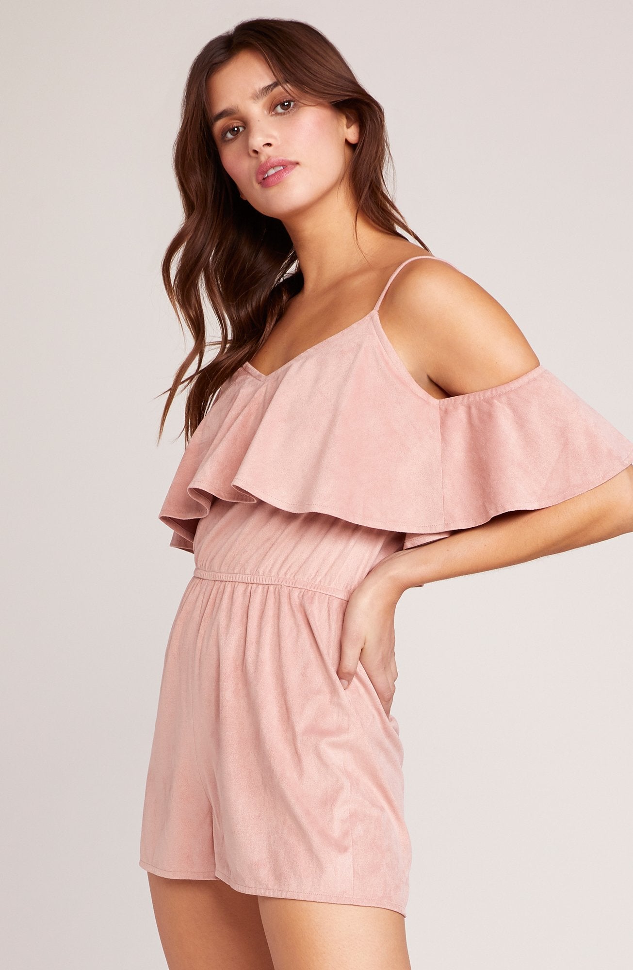 Faux Suede Rose Romper