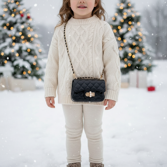 Quilted purse winter lifestyle with pearl strap