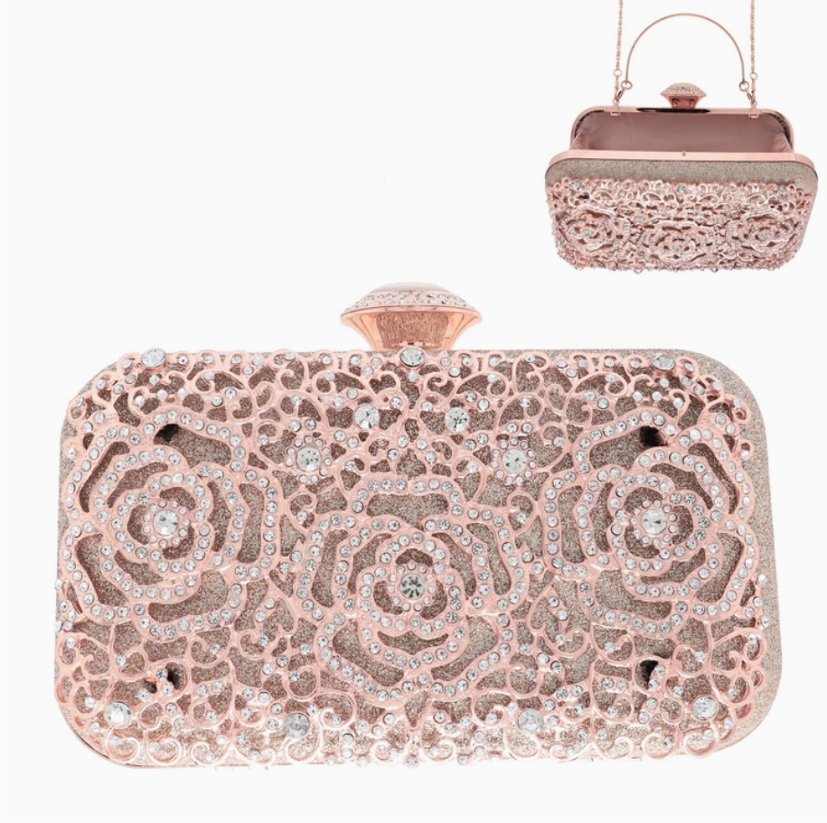 Rhinestone Encrusted Floral Cutout Clutch