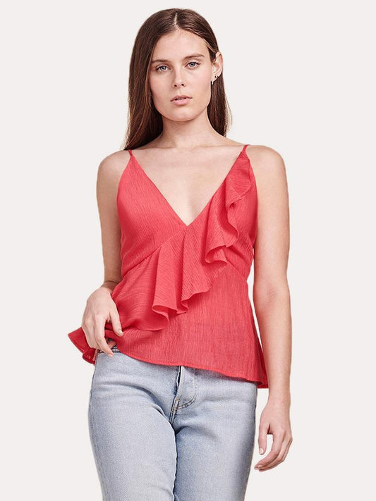 Deep V Ruffle Tank Coral