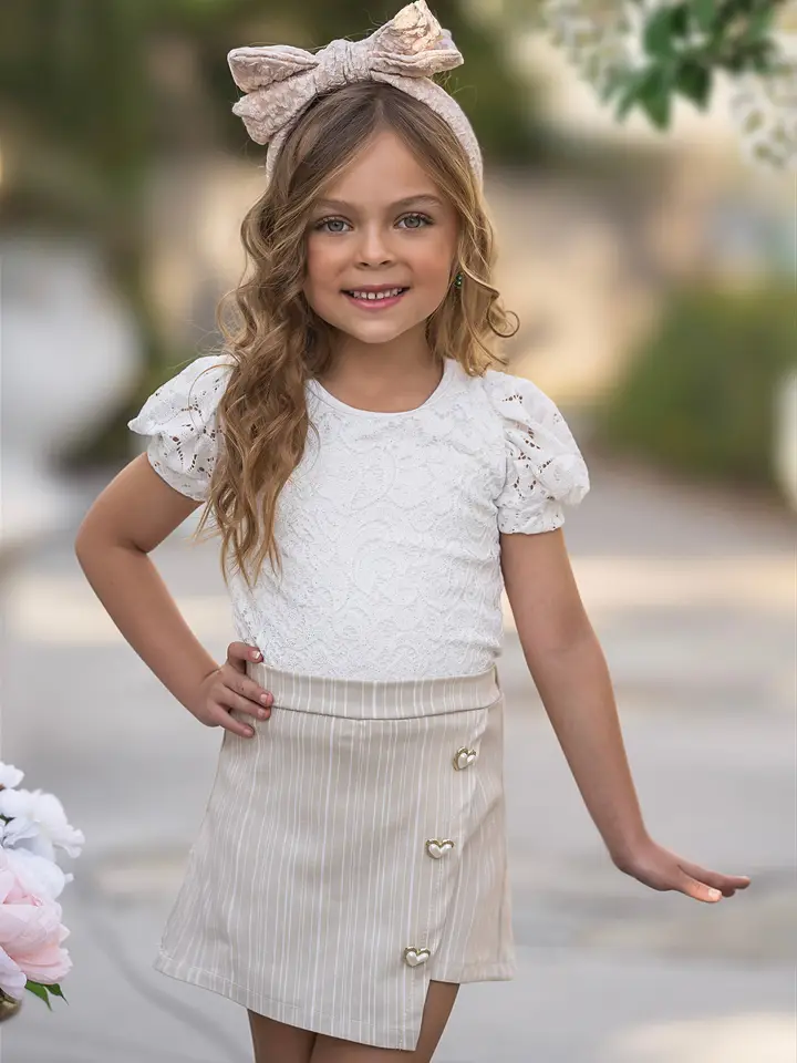 Girls' White Lace Top & Skort Set
