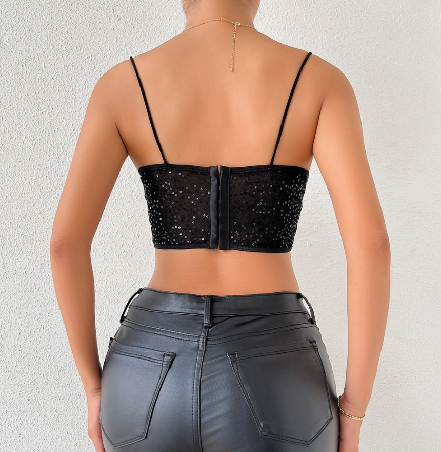 Sequin Spaghetti Strap Crop Top Corset