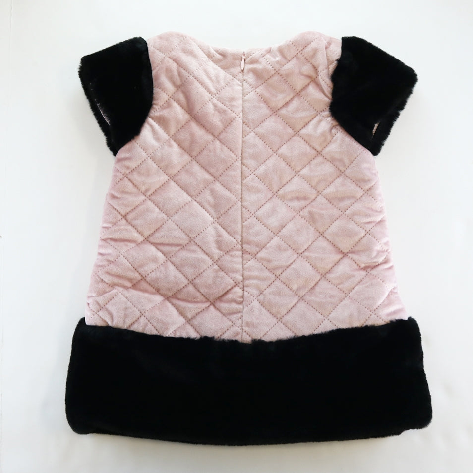 Girls' Faux Suede Quilted Fur Trim Dress