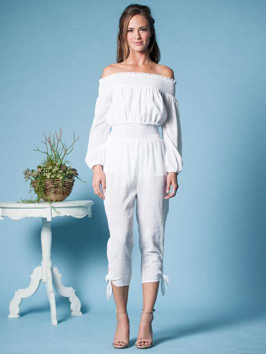 Gauze Off Shoulder Jumpsuit White
