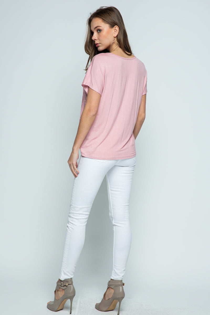 Short Sleeve Top w/Rhinestones