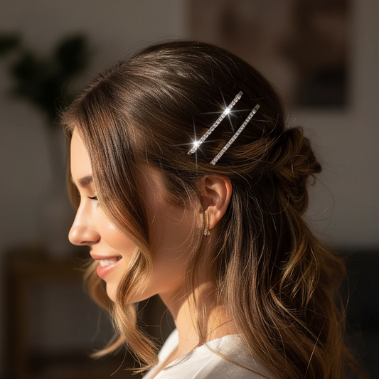Rhinestone Bobby Pins in Hair Lifestyle