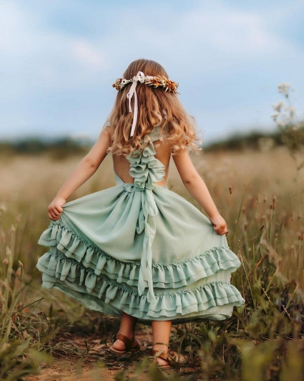 Toddler Ruffle Tiered Maxi Dress | Sage & Beige Boho Family Outfit Sage / 5T Toddler Ruffle Tiered Maxi Dress | Sage & Beige Boho Family Outfit Sage / 5T