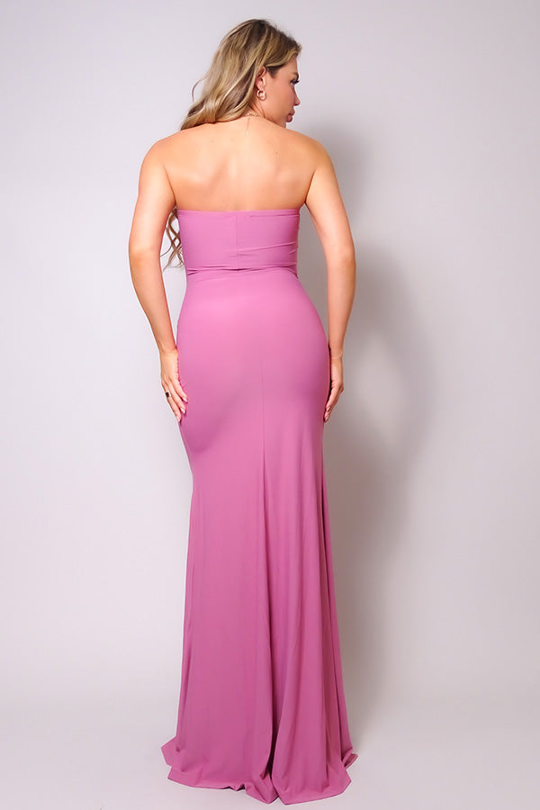 Mauve Strapless Sweetheart Maxi Dress